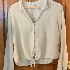 Cloth and Stone Linen Tie Front Button Up Rolled Sleeve High Low Flax Medium - M